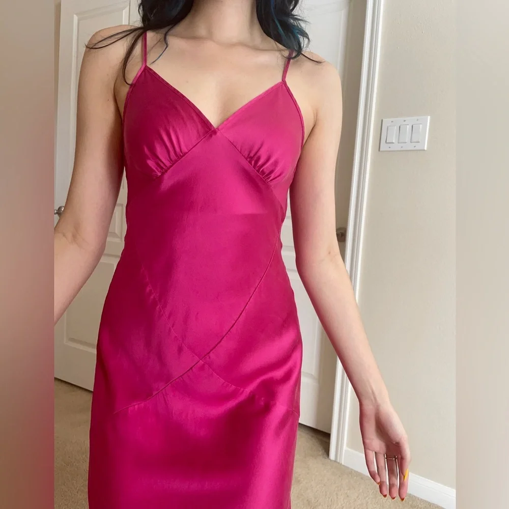 Vintage Y2K Rare Victoria Secret 100% Silk Hot Pink Maxi Slip Dress Nightgown - Picture 7 of 12